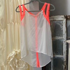 ICU Boutique womens neon pink and white sheer top with strappy cutout detailing.